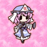  bad_id bad_pixiv_id chibi fan folding_fan fushigi_ebi ghost hat japanese_clothes pink_hair saigyouji_yuyuko short_hair smile solo touhou triangular_headpiece 