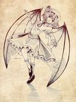  aneogyps bat_wings bow dress hat monochrome open_mouth remilia_scarlet short_hair smile solo source_request touhou wings 