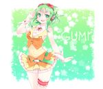  goggles goggles_on_head green_eyes green_hair gumi headphones headset highres hiyosuke_(ak_love) open_mouth short_hair skirt smile solo vocaloid wrist_cuffs 