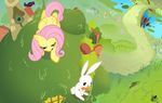  avian bird carrot equine female feral fluttershy_(mlp) food friendship_is_magic grass hasbro imminent_rape jav javkiller lagomorph mammal my_little_pony pegasus rabbit river sneaking tongue tree wings wood 