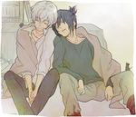  bed blanket blue_hair closed_eyes male_focus mouse multiple_boys nezumi_(no.6) no.6 shida_(3ki) shion_(no.6) sitting sleeping white_hair 