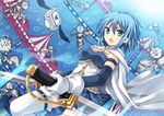  bad_id bad_pixiv_id blue_eyes blue_hair cape daniyyel+jennifer gloves h.n.elly_(kirsten) magical_girl mahou_shoujo_madoka_magica miki_sayaka open_mouth peach_(momozen) short_hair solo sword television thighhighs weapon white_gloves zettai_ryouiki 