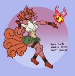  &hearts; canine clothing collar female fire fox kitonkurai kitsune mammal multiple_tails nintendo pok&#233;mon pok&eacute;mon skirt solo tail torn_clothing video_games vulpix wristband 