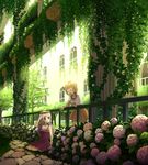  bad_id bad_pixiv_id blonde_hair closed_eyes dress flower fujino_iro head_wreath hydrangea long_hair multiple_girls original outstretched_hand purple_eyes short_hair tree wavy_hair wreath 