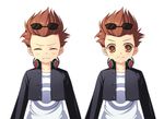  ^_^ ayamisiro brown_eyes brown_hair closed_eyes contemporary dual_persona expressions frown headphones jacket karol_capel male_focus shirt smile sunglasses tales_of_(series) tales_of_vesperia white_background 