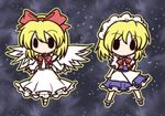  apron bad_id bad_pixiv_id blonde_hair bow chibi dress fushigi_ebi gengetsu maid maid_headdress mugetsu multiple_girls red_bow ribbon short_hair touhou touhou_(pc-98) vest wings 