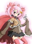  :o blush brown_eyes cape charlotte_(madoka_magica) grief_seed hair_ornament hair_ribbon hairclip heterochromia mahou_shoujo_madoka_magica panties personification pink_eyes pink_hair pink_legwear pleated_skirt polka_dot polka_dot_panties ribbon sakuraebi_chima short_hair short_twintails skirt sleeves_past_wrists solo thighhighs twintails underwear 