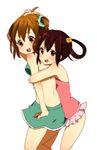  bikini black_hair brown_eyes brown_hair casual_one-piece_swimsuit hirasawa_yui hug hug_from_behind k-on! long_hair meno multiple_girls nakano_azusa one-piece_swimsuit pink_swimsuit short_hair swimsuit twintails 