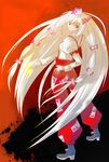  boots fujiwara_no_mokou hand_on_hip herbert_(artist) highres long_hair looking_back solo touhou very_long_hair 