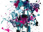  abstract aqua_eyes aqua_hair bug butterfly detached_sleeves flower hatsune_miku highres insect long_hair meola necktie rose skirt solo thighhighs vocaloid 