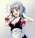  blue_eyes blush braid breasts izayoi_sakuya kuro_oolong maid maid_headdress medium_breasts short_hair silver_hair solo tears torn_clothes touhou twin_braids 