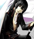  black_hair d.gray-man gloves kanda_yuu katana long_hair male_focus nichimaru ponytail solo sword uniform weapon 