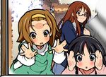  :o against_glass akiyama_mio arm_holding black_hair blazer blush brown_eyes brown_hair drooling glasses hairband hands jacket k-on! long_hair multiple_girls overalls palms saliva school_uniform short_hair tainaka_ritsu usuiken yamanaka_sawako younger 