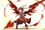  alternate_costume bad_id bad_pixiv_id boots chain demon_wings flower ganesagi gloves hand_on_hip hat highres polearm red red_eyes red_wings remilia_scarlet rose solo spear spear_the_gungnir touhou weapon wings 