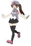  backpack bag baseball_cap brown_hair hat lowres pokemon ponytail solo thighhighs zettai_ryouiki 