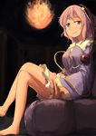  bad_id bad_pixiv_id barefoot crossed_legs fire komeiji_satori plump purple_eyes purple_hair short_hair sitting smile smirk solo touhou you_shimizu 