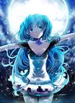  blue_eyes blue_hair full_moon hatsune_miku long_hair mariwai_(marireroy) moon night solo tears twintails very_long_hair vocaloid 