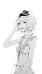  alice_margatroid alternate_costume camisole dress greyscale hairband hand_in_hair jewelry monochrome necklace realistic short_hair smile solo sousou_(sousouworks) touhou upper_body 