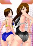  2girls ass bare_shoulders brown_hair female final_fantasy final_fantasy_vii grin highres ihcmakateuoni long_hair looking_back multiple_girls one-piece_swimsuit one_piece_swimsuit orange_eyes red_eyes short_hair smile swimsuit tifa_lockhart yuffie_kisaragi 