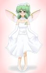  alternate_costume blush daiyousei dress elbow_gloves gloves green_eyes hair_ornament hairpin happy highres pakira solo standing tears touhou wedding_dress white_gloves wings 