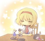  =_= alice_margatroid blonde_hair blush figure kirisame_marisa nekoguruma patchouli_knowledge shanghai_doll sitting smile solo star touhou wide_face 