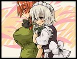  blush breast_envy breasts eyebrows hong_meiling huge_breasts izayoi_sakuya multiple_girls seki_(red_shine) smile touhou 