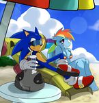  anthro anthrofied beach beach_umbrella blue_fur crossover duo equine female friendship_is_magic fur hair hasbro hedgehog male mammal multi-colored_hair my_little_pony pegasus purple_eyes rainbow_dash_(mlp) rainbow_hair sand seaside sega sonic_(series) sonic_the_hedgehog sssonic2 umbrella wings 