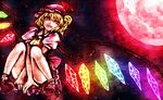  ascot bad_id bad_pixiv_id bat_wings blonde_hair dress flandre_scarlet full_moon hima_(mizu_ni_tsuyoi) moon open_mouth red_eyes red_moon short_hair side_ponytail smile solo touhou wings 