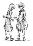  androgynous antennae bad_id bad_pixiv_id banned_artist bug cape firefly greyscale hair_ribbon hand_in_pocket insect kurkoboltsi monochrome multiple_girls pants reverse_trap ribbon rumia short_hair sketch touhou wriggle_nightbug 