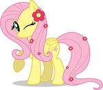  cute equine female feral flower fluttershy_(mlp) friendship_is_magic hair hasbro horse mammal my_little_pony one_eye_closed pegasus pink_hair plain_background pony solo unknown_artist white_background wings wink 