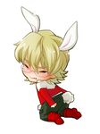  animal_ears bad_id bad_pixiv_id barnaby_brooks_jr blonde_hair boots bunny_ears bunny_tail chibi closed_eyes glasses jacket kemonomimi_mode male_focus neconeco22 simple_background solo tail tears tiger_&amp;_bunny white_background 