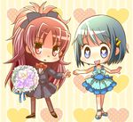  alternate_costume blue_eyes blue_hair bouquet bow bowtie fishnet_pantyhose fishnets flower hair_bow hair_ornament hairclip hiyopuko long_hair lowres mahou_shoujo_madoka_magica miki_sayaka multiple_girls pantyhose ponytail red_eyes red_hair sakura_kyouko short_hair 