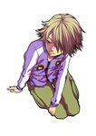  bad_id bad_pixiv_id blonde_hair ivan_karelin jacket letterman_jacket male_focus perspective purple_eyes purple_jacket solo syuuichi tiger_&amp;_bunny 