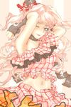  armpits arms_up bad_id bad_pixiv_id blue_eyes choker cosplay frills gathers hat lace long_hair macross macross_frontier macross_frontier:_itsuwari_no_utahime michudx midriff mini_hat mini_top_hat navel one_eye_closed pink_hair pleated_skirt sheryl_nome skirt solo top_hat 