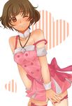  akizuki_ryou bow brown_eyes brown_hair crossdressing cute_&amp;_girly_(idolmaster) face hands idolmaster idolmaster_dearly_stars kei_(kk1849) male_focus one_eye_closed otoko_no_ko pink_bow short_hair solo 