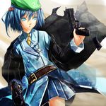  bad_id bad_nicoseiga_id belt blue_eyes blue_hair dual_wielding gun hair_bobbles hair_ornament handgun hat highres holding kawashiro_nitori key long_coat magazine_(weapon) magazine_ejection reio_reio short_hair skirt solo touhou trigger_discipline uniform weapon 