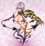  1girl armor breasts cleavage gauntlets gloves isabella_valentine jewelry large_breasts short_hair solo soulcalibur soulcalibur_iv sword thighhighs weapon white_hair 