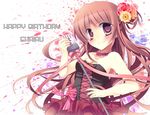  amamine bad_id bad_pixiv_id blush bow choker copyright_request corset dress flower hair_flower hair_ornament long_hair microphone microphone_stand solo 