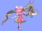  bad_id bad_pixiv_id bandages bun_cover cloud double_bun dragon dress eastern_dragon ibaraki_kasen kou_2008 lowres pink_hair pixel_art solo standing tabard touhou 