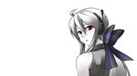  ahoge animated animated_gif blush bow caffein cyber_diver_(vocaloid) detached_sleeves hair_bow hair_ribbon headset long_hair looking_back open_mouth red_eyes ribbon silver_hair simple_background smile solo teeth upper_body vocaloid yowane_haku 