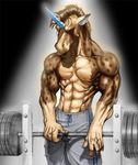  bench_pressing bulge dynotaku dynotaku_(artist) dynotaku_(char) ears equine hair horn male mammal mane muscles solo unicorn 