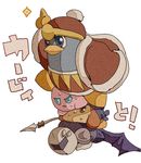  bad_pixiv_id bandana blue_eyes gameplay_mechanics king_dedede kirby kirby_(series) kirby_wii mask meta_knight no_humans polearm spear sweat waddle_dee weapon wings 