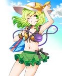  bag bikini eyeball green_eyes green_hair hat heart highres komeiji_koishi n-mix side-tie_bikini skirt solo swimsuit third_eye touhou wrist_cuffs 