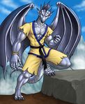 anthro avion belt clothing dragon evion joren looking_at_viewer male muscles solo tail wings 