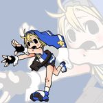  bad_id bad_pixiv_id bike_shorts blonde_hair bridget_(guilty_gear) fingerless_gloves gloves guilty_gear habit male_focus matado open_mouth outstretched_arms running solo zoom_layer 