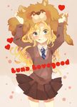  :q bad_id bad_pixiv_id blonde_hair blush harry_potter heart lion lion_hat long_hair luna_lovegood miyako_(xxxbibit) necktie pelt school_uniform skirt solo tongue tongue_out 