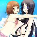  akiyama_mio bad_id bad_pixiv_id bikini black_bikini black_hair blue_eyes brown_eyes brown_hair hirasawa_yui hug k-on! long_hair meiko_(puua) multiple_girls short_hair swimsuit 