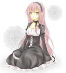  bad_proportions blue_eyes dress hairband kuroi_(liar-player) lolita_fashion long_hair megurine_luka pink_hair ribbon sitting solo vocaloid 