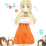  akiyama_mio black_hair blonde_hair blue_eyes blush brown_hair confetti dated dress eyebrows hair_ornament hairband hairclip happy_birthday hirasawa_yui k-on! kotobuki_tsumugi long_hair multiple_girls nakano_azusa nasuna sign tainaka_ritsu twintails 