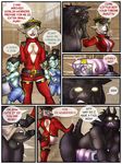  bent_over black_fur blood_elf canine clothed clothing comic dialog elf english_text erection female fur glowing_eyes goblin male mammal penis shia shia_(artist) skimpy text uniform video_games warcraft were werewolf worgen world_of_warcraft 